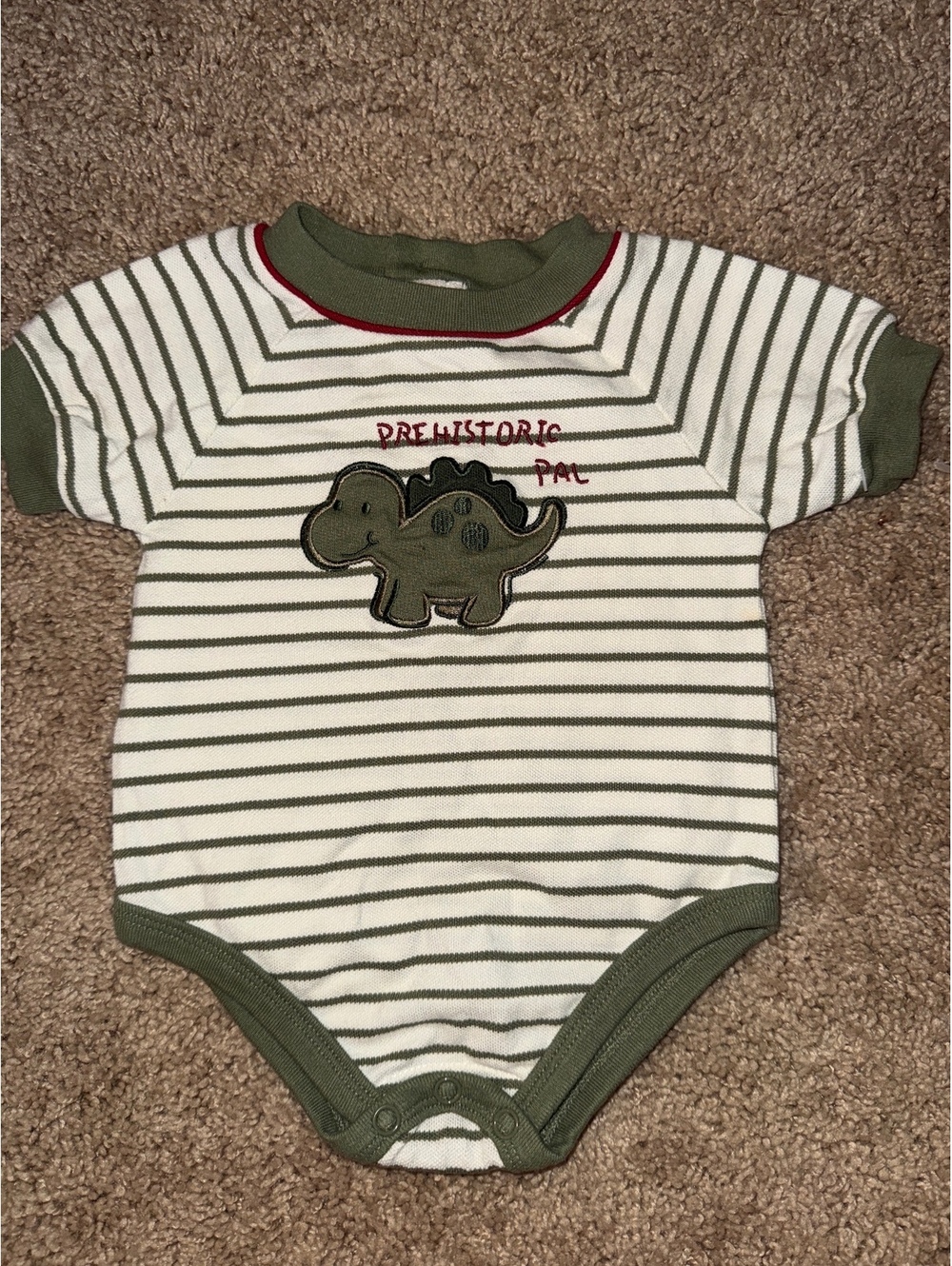 Vintage baby Q Prehistoric Pal Dinosaur Striped Baby Onesie 3-6M
